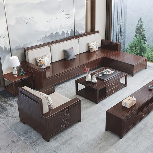 新中式实木沙发组合乌金木木质家具客厅贵妃转角储物沙发psgy603a