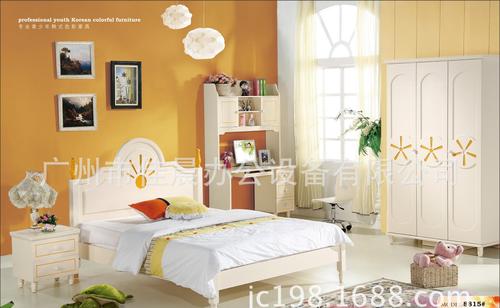 厂家批发儿童家具韩式白夹黄温馨系木质儿童床儿童卧室家具881