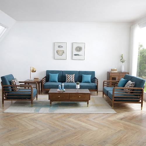 实木沙发组合北欧小户型胡桃色沙发客厅套装全木质布艺家具